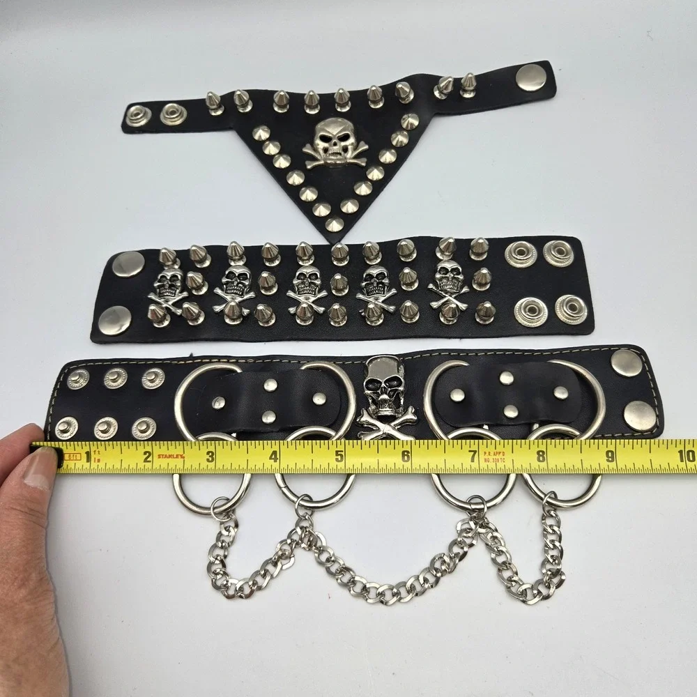 Punk Rock Choker & Bracelets Jewelry Lot Gothic Studded Skull & Bones Halloween